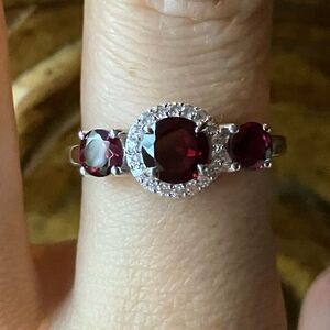 Natural Rhodolite Garnet Sterling Silver Ring Size 8.75
